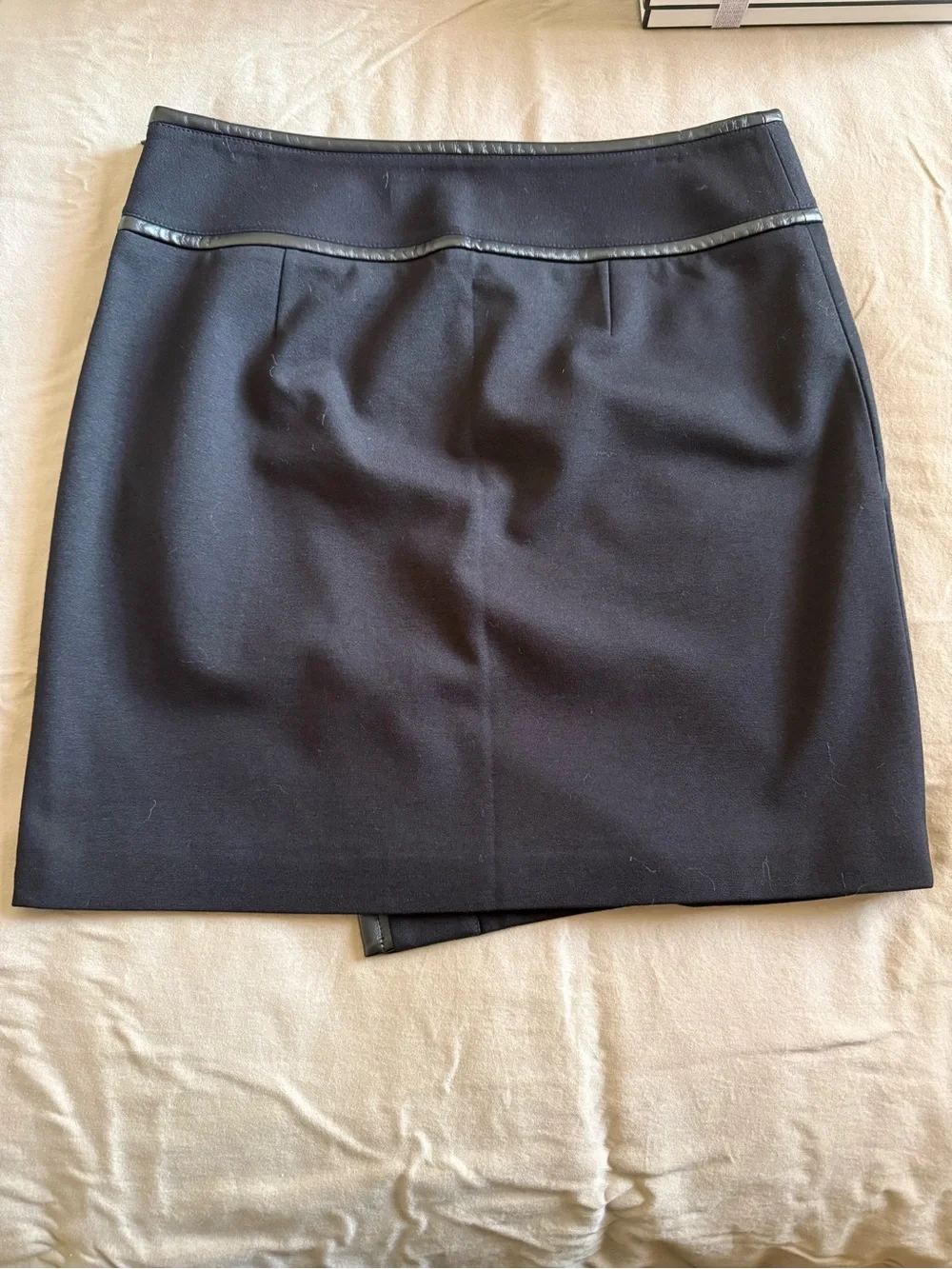 White House Black Market Black Mini Skirt with Faux-Leather Trim - Picture 3 of 3